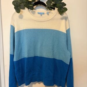 Draper James Blue and White Wool Cashmere Blend Sweater